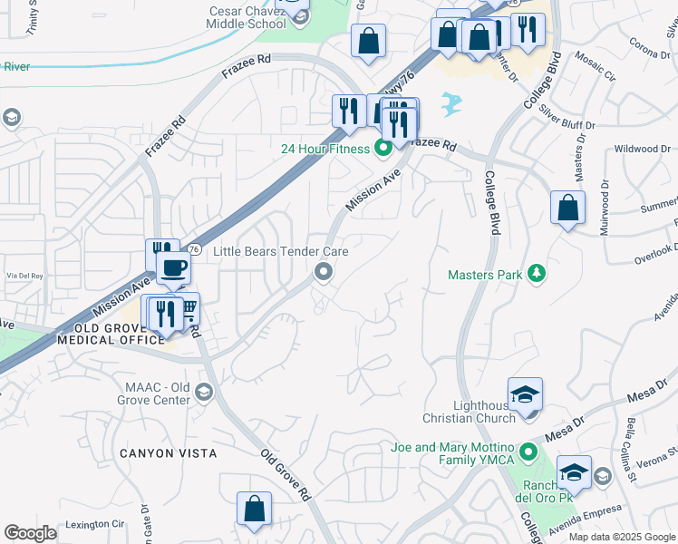 map of restaurants, bars, coffee shops, grocery stores, and more near 359 La Purisma Way in Oceanside