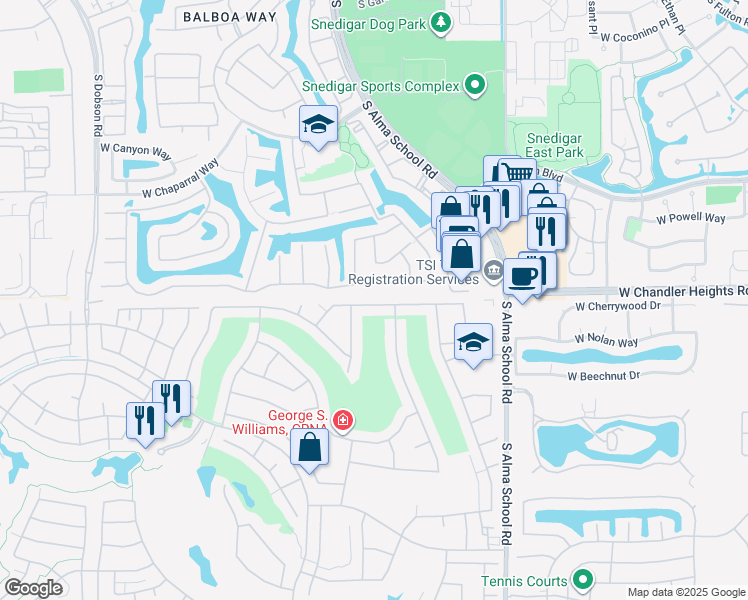 map of restaurants, bars, coffee shops, grocery stores, and more near 10126 East Copper Drive in Sun Lakes