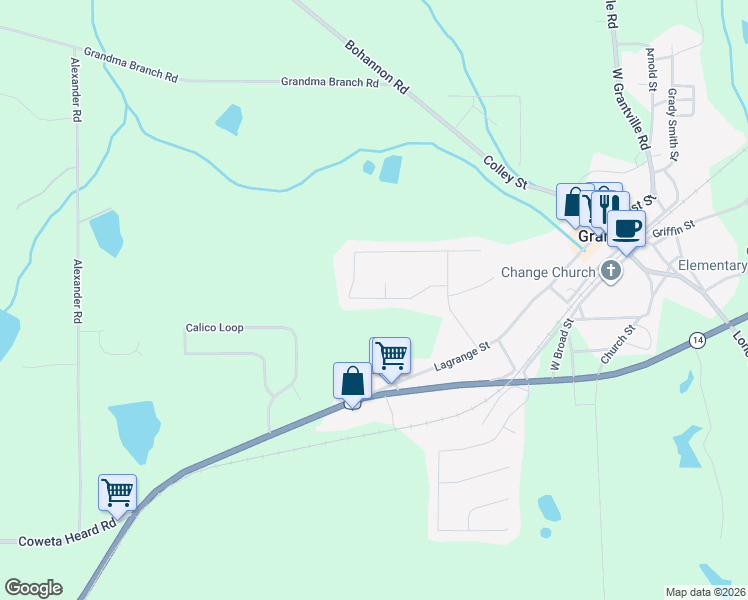 map of restaurants, bars, coffee shops, grocery stores, and more near 24 Connie Trail in Grantville