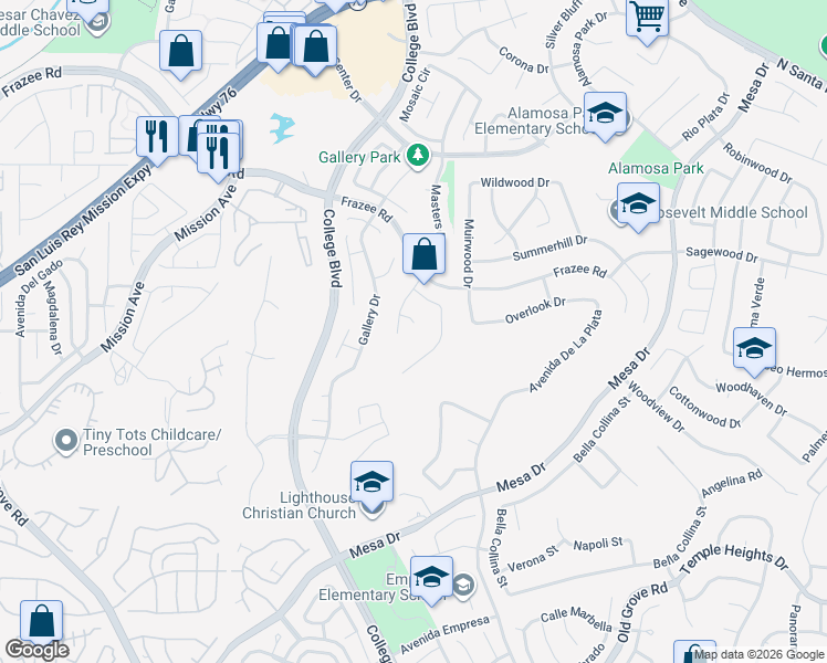 map of restaurants, bars, coffee shops, grocery stores, and more near 4815 Contour Court in Oceanside