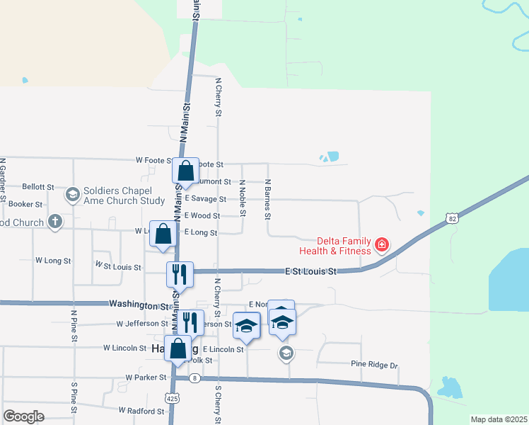 map of restaurants, bars, coffee shops, grocery stores, and more near 905 North Barnes Street in Hamburg