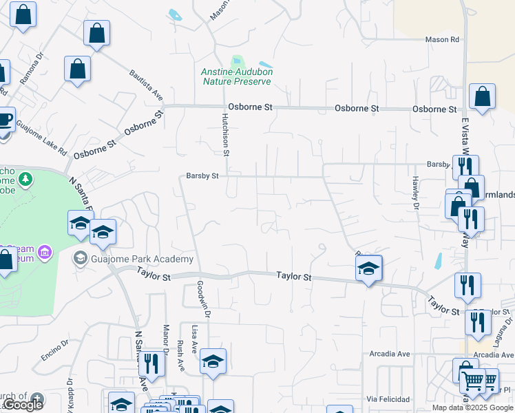 map of restaurants, bars, coffee shops, grocery stores, and more near Curtis Drive in Vista