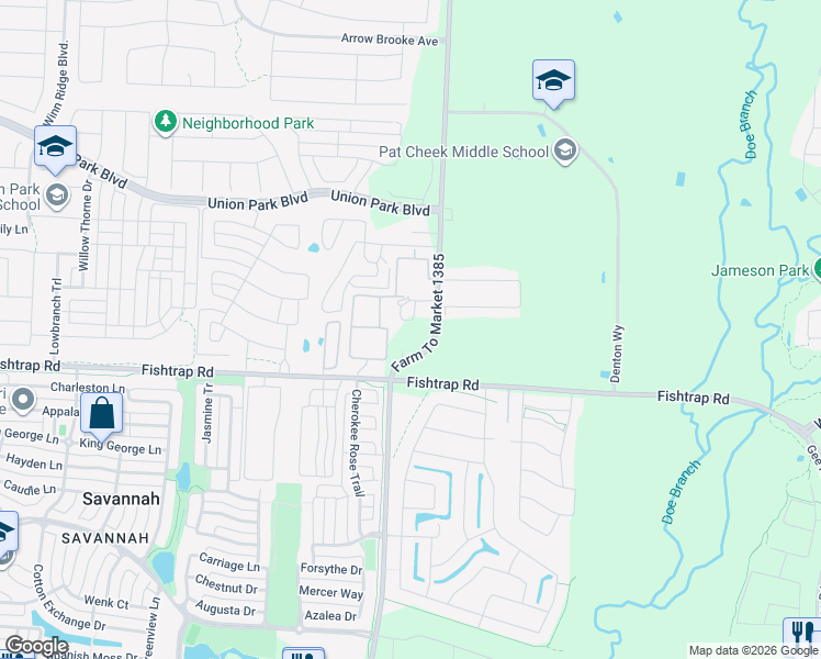 map of restaurants, bars, coffee shops, grocery stores, and more near 2004 Dove Creek Circle in Aubrey
