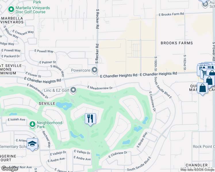 map of restaurants, bars, coffee shops, grocery stores, and more near 6465 South Honor Court in Gilbert