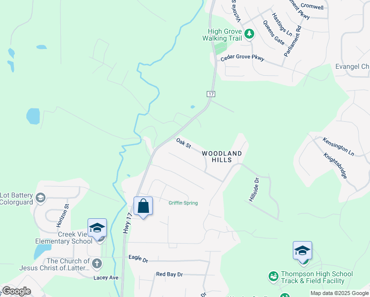 map of restaurants, bars, coffee shops, grocery stores, and more near 124 Hickory Street in Alabaster