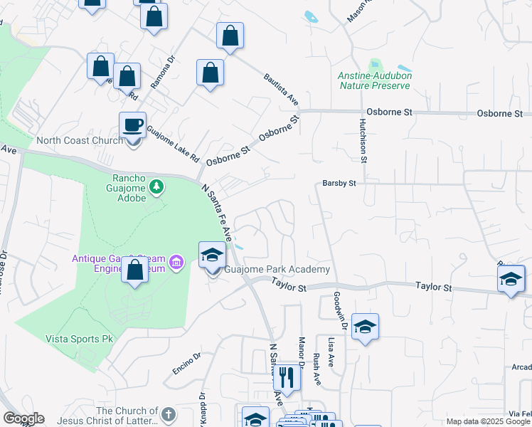 map of restaurants, bars, coffee shops, grocery stores, and more near 345 Paseo Marguerita in Vista