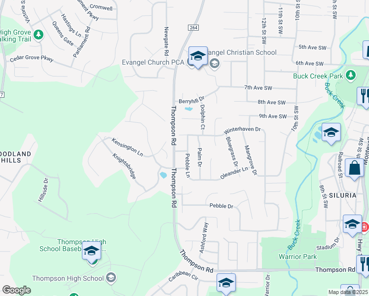 map of restaurants, bars, coffee shops, grocery stores, and more near 109 Bermuda Lake Drive in Alabaster