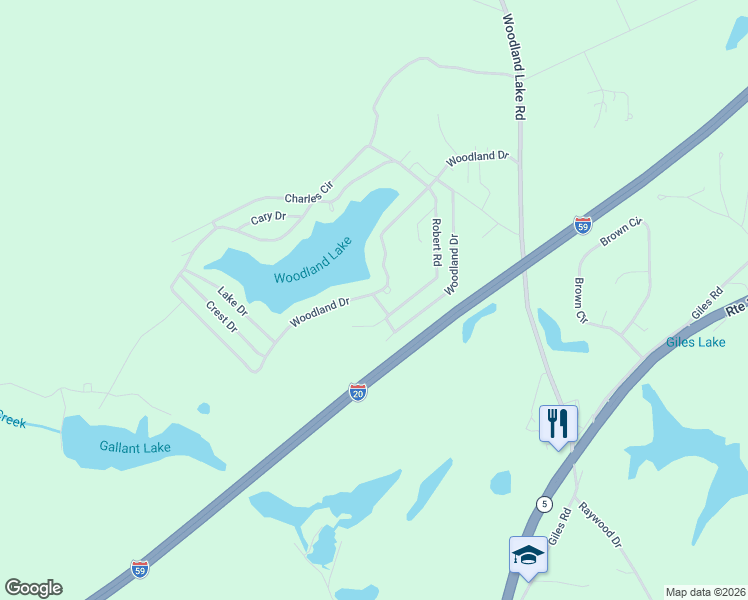 map of restaurants, bars, coffee shops, grocery stores, and more near 11202 Woodland Drive in McCalla