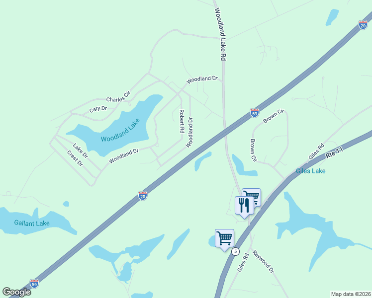 map of restaurants, bars, coffee shops, grocery stores, and more near 11038 Woodland Drive in McCalla