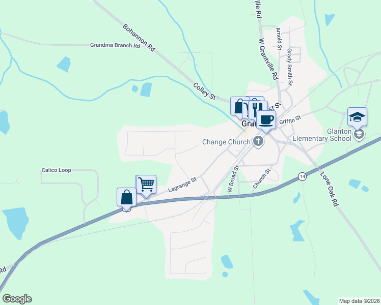 map of restaurants, bars, coffee shops, grocery stores, and more near 5 Evan Court in Grantville
