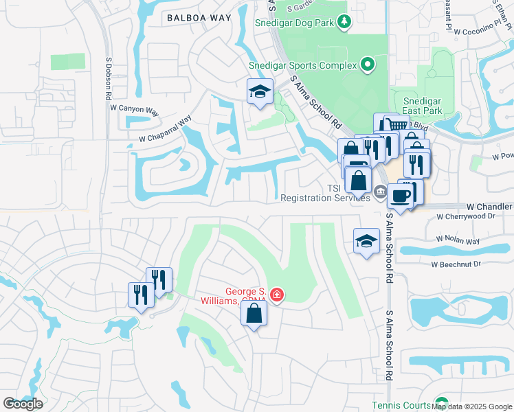 map of restaurants, bars, coffee shops, grocery stores, and more near 9964 East Emerald Drive in Sun Lakes