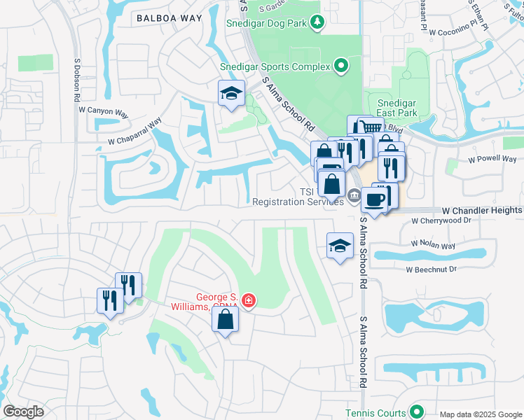 map of restaurants, bars, coffee shops, grocery stores, and more near 10126 East Copper Drive in Sun Lakes