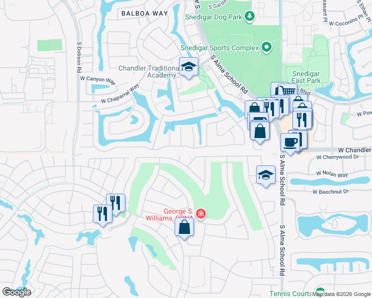 map of restaurants, bars, coffee shops, grocery stores, and more near 9964 East Emerald Drive in Sun Lakes