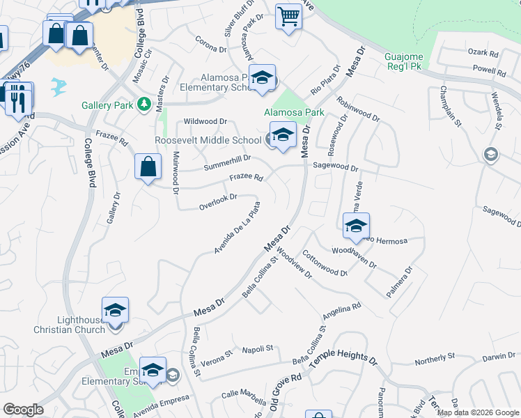 map of restaurants, bars, coffee shops, grocery stores, and more near 5145 Avenida De La Plata in Oceanside