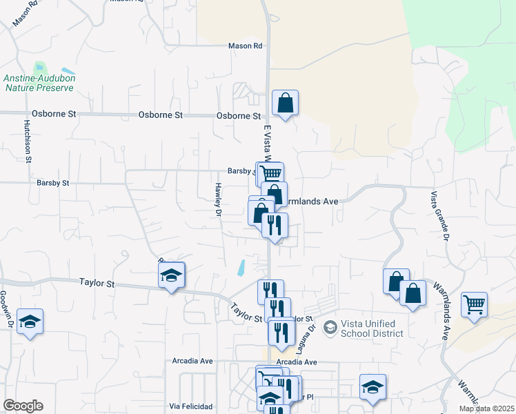 map of restaurants, bars, coffee shops, grocery stores, and more near 2119 County Route S13 in Vista