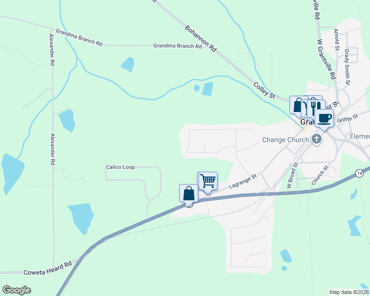 map of restaurants, bars, coffee shops, grocery stores, and more near 32 Ray Way in Grantville