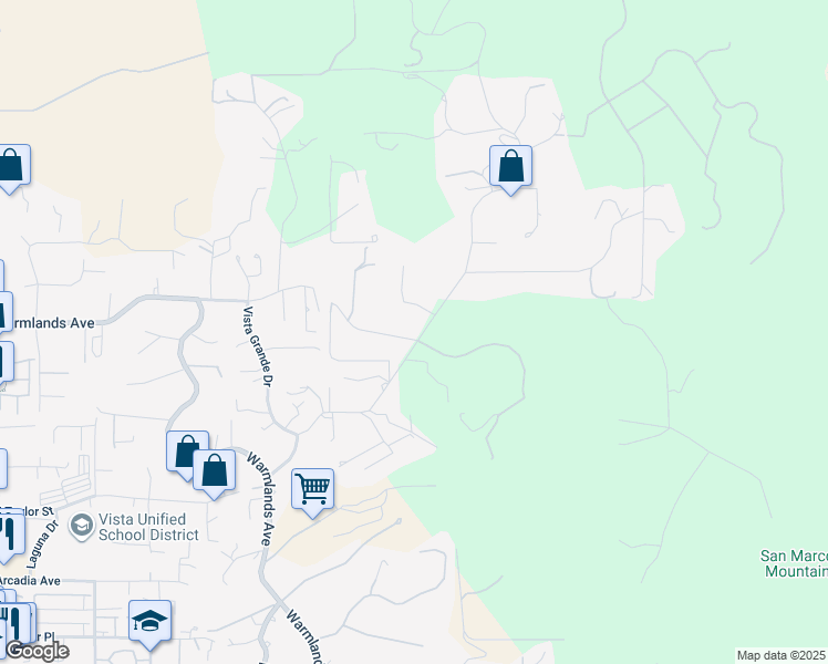 map of restaurants, bars, coffee shops, grocery stores, and more near 2021 Pleasant Heights Drive in Vista