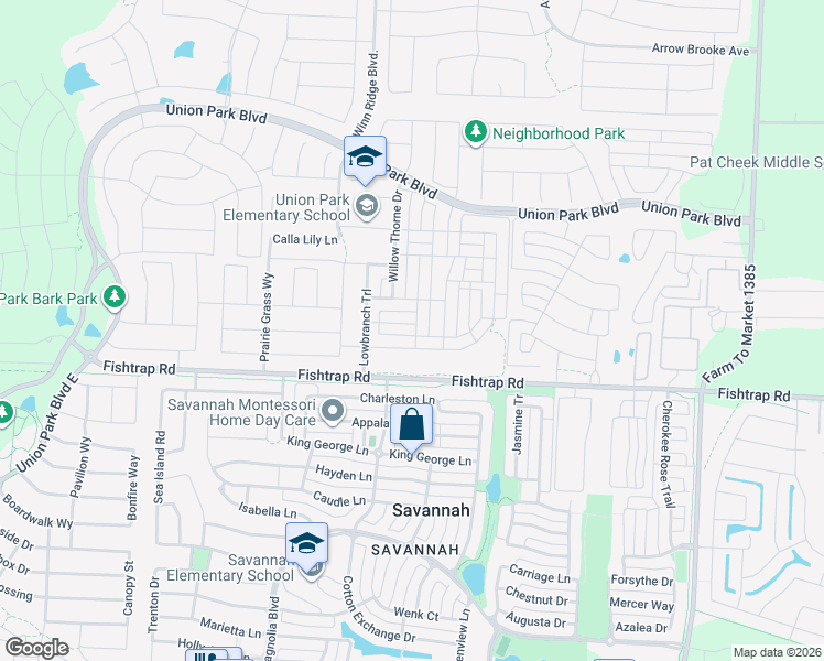map of restaurants, bars, coffee shops, grocery stores, and more near 1143 Charleston Lane in Denton County