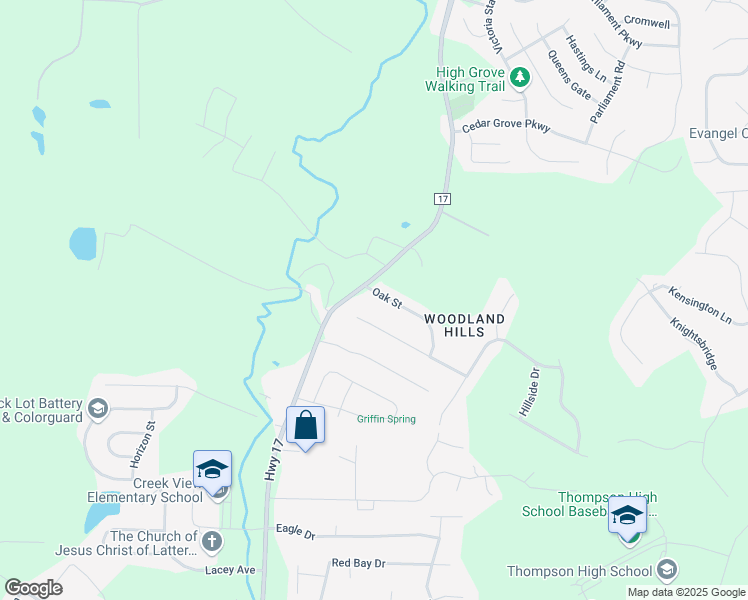 map of restaurants, bars, coffee shops, grocery stores, and more near 104 Oak Street in Alabaster