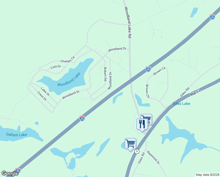 map of restaurants, bars, coffee shops, grocery stores, and more near Interstate 20 in McCalla