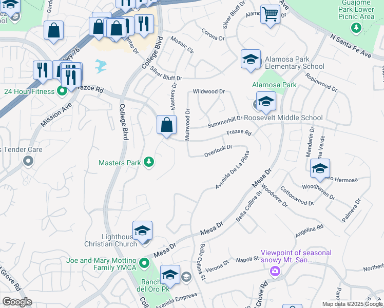 map of restaurants, bars, coffee shops, grocery stores, and more near 862 Muirwood Drive in Oceanside