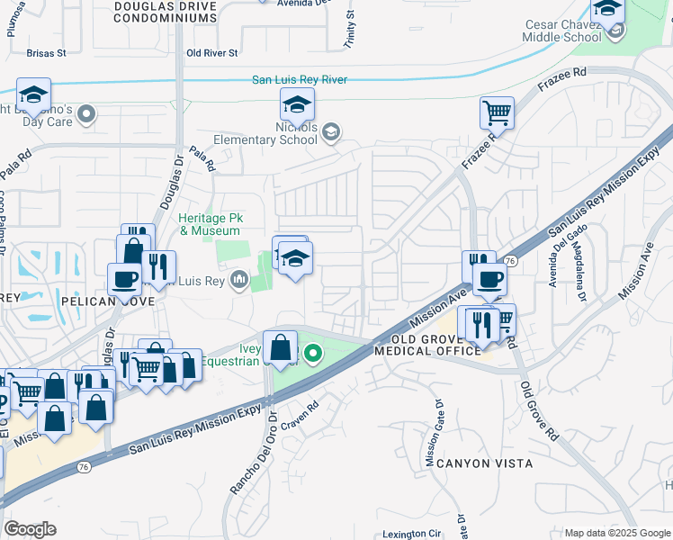 map of restaurants, bars, coffee shops, grocery stores, and more near 4120 Via Del Rey in Oceanside