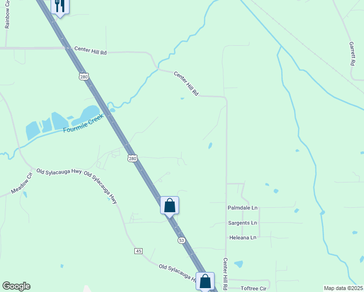map of restaurants, bars, coffee shops, grocery stores, and more near 219 Wright Lane in Sylacauga