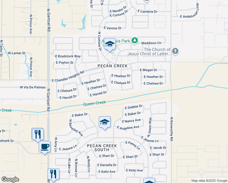 map of restaurants, bars, coffee shops, grocery stores, and more near 1085 East Harold Drive in San Tan Valley