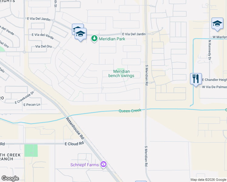 map of restaurants, bars, coffee shops, grocery stores, and more near in Queen Creek
