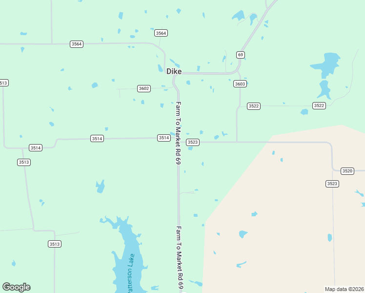 map of restaurants, bars, coffee shops, grocery stores, and more near 6318 Farm Road 69 North in Dike