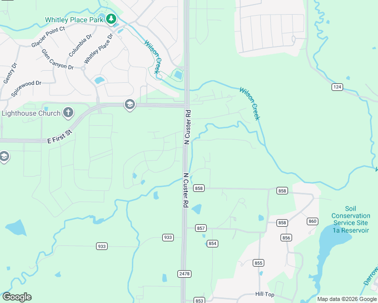 map of restaurants, bars, coffee shops, grocery stores, and more near 3332 North Custer Road in McKinney
