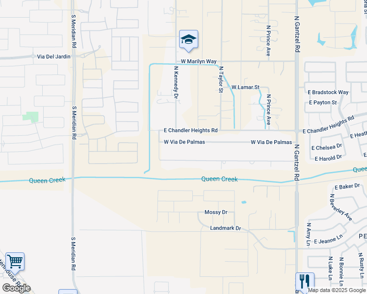 map of restaurants, bars, coffee shops, grocery stores, and more near 1010 West Via De Palmas in Queen Creek