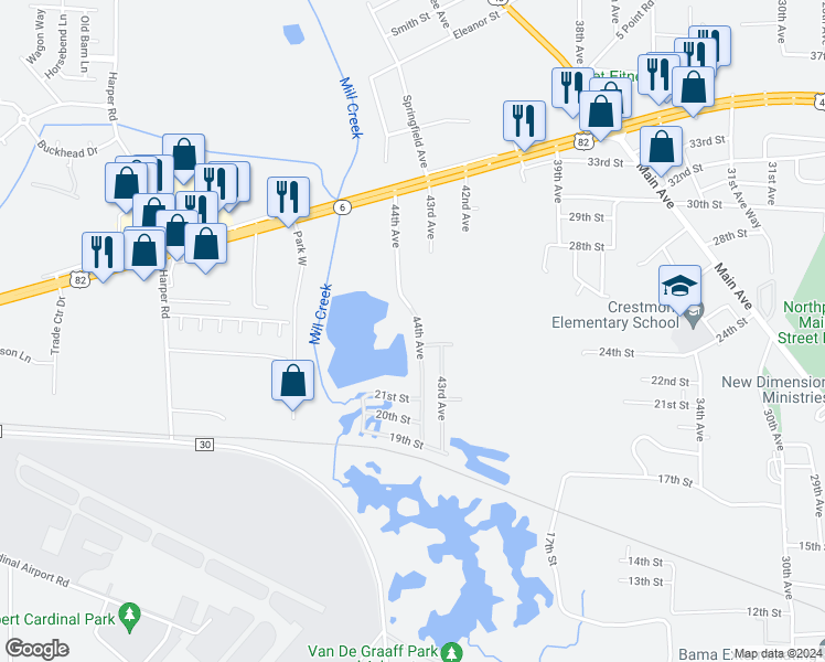 map of restaurants, bars, coffee shops, grocery stores, and more near 2442 44th Avenue in Northport