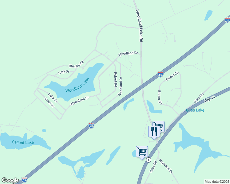 map of restaurants, bars, coffee shops, grocery stores, and more near 11576 Robert Road in McCalla