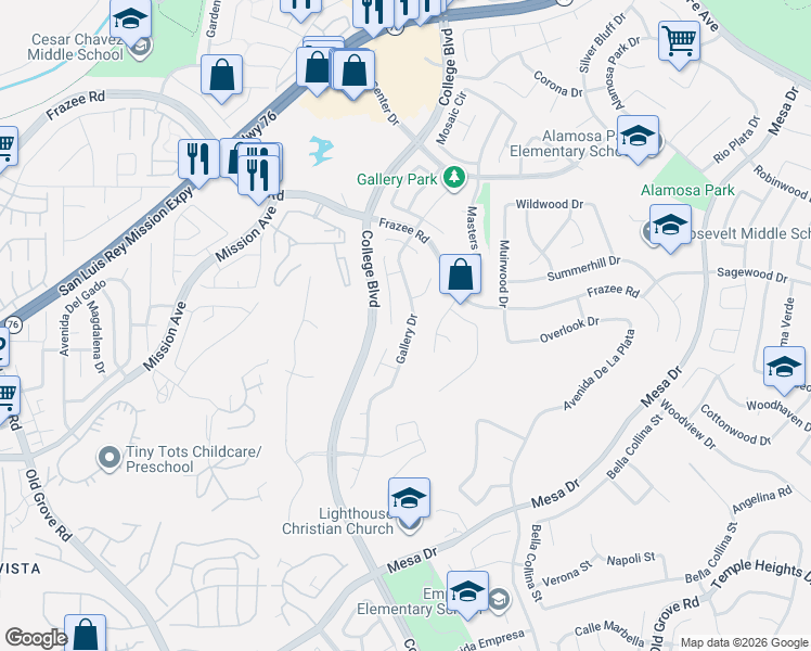 map of restaurants, bars, coffee shops, grocery stores, and more near 937 Gallery Drive in Oceanside