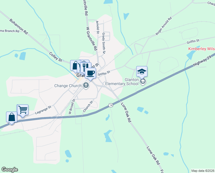 map of restaurants, bars, coffee shops, grocery stores, and more near 48 Smith Street in Grantville