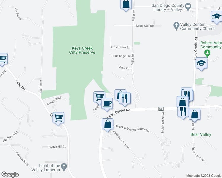 map of restaurants, bars, coffee shops, grocery stores, and more near 28641 Canyon Road in Valley Center