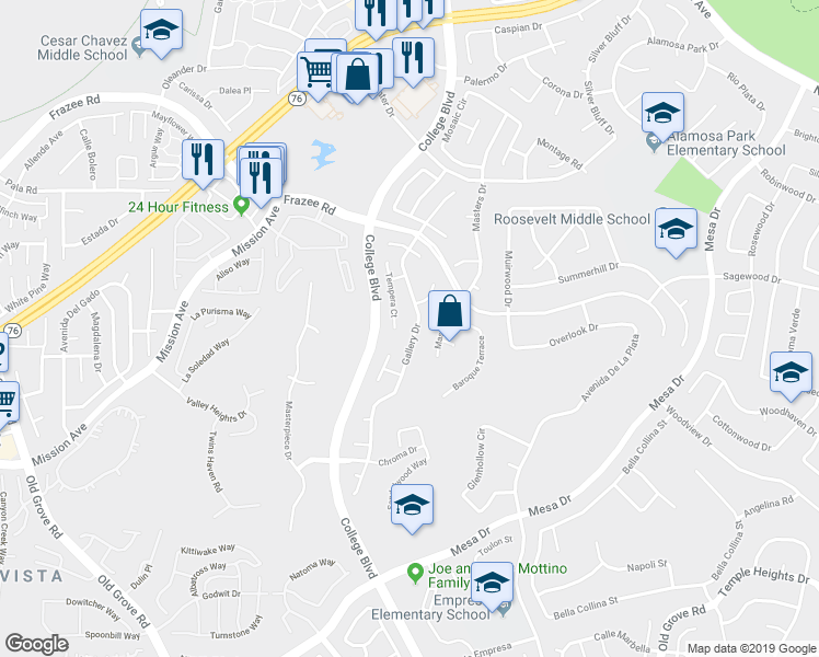 map of restaurants, bars, coffee shops, grocery stores, and more near 953 Gallery Drive in Oceanside