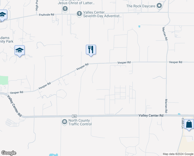 map of restaurants, bars, coffee shops, grocery stores, and more near 28429 Almona Way in Valley Center
