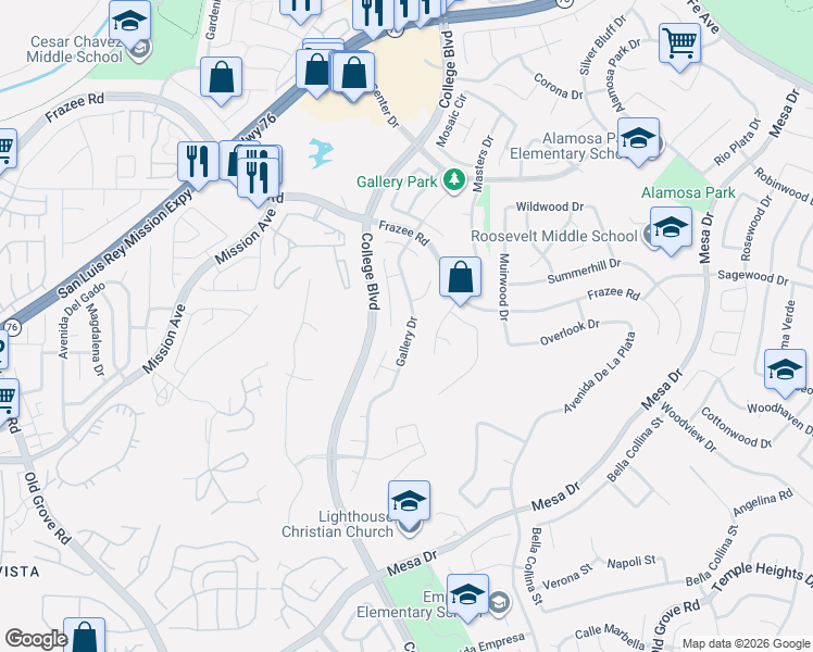 map of restaurants, bars, coffee shops, grocery stores, and more near 953 Gallery Drive in Oceanside