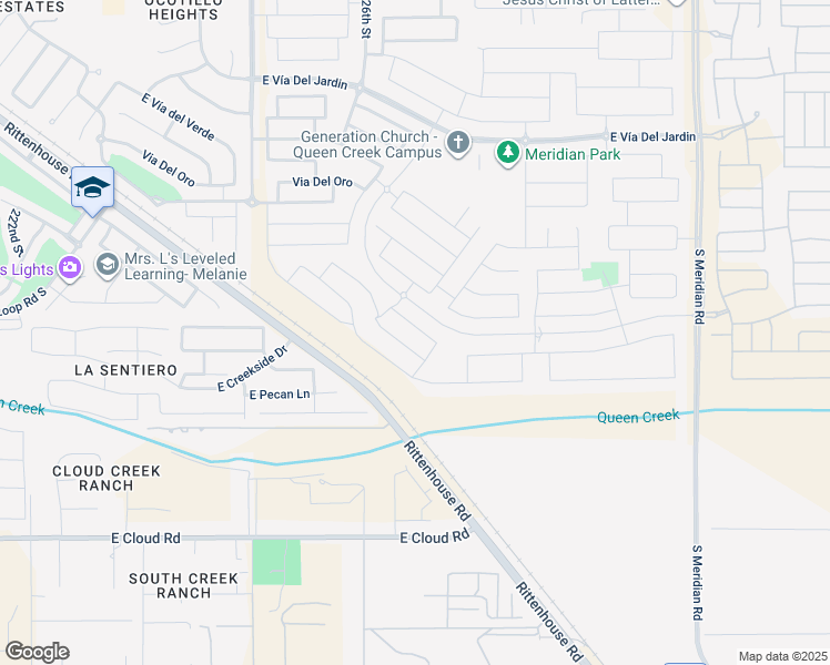 map of restaurants, bars, coffee shops, grocery stores, and more near 22768 Via De Olivos in Queen Creek
