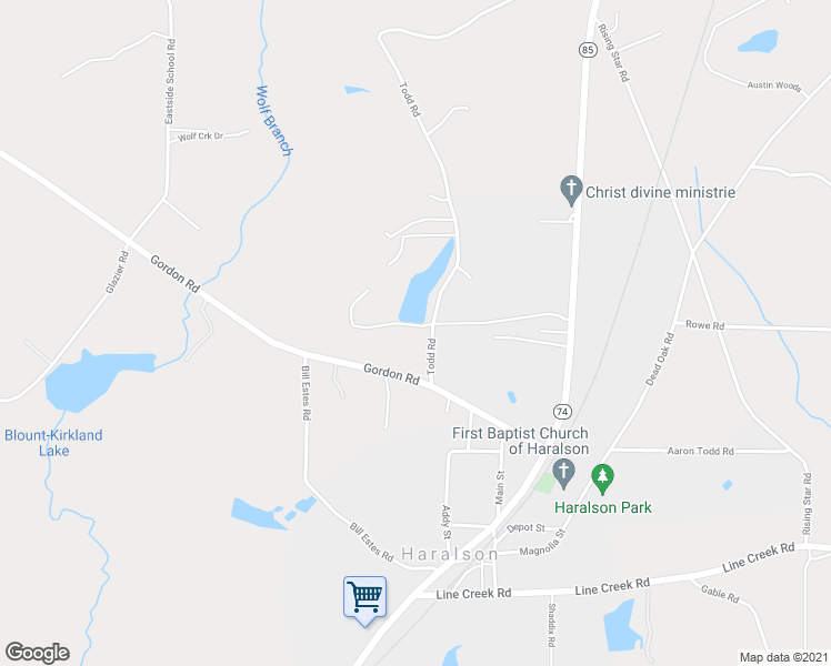 map of restaurants, bars, coffee shops, grocery stores, and more near 74 Todd Road in Senoia