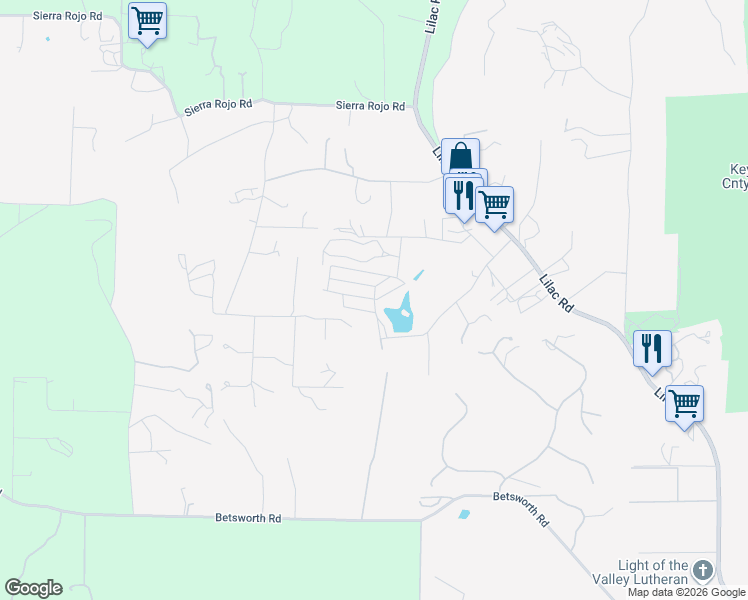 map of restaurants, bars, coffee shops, grocery stores, and more near Lake Drive Circle in Valley Center