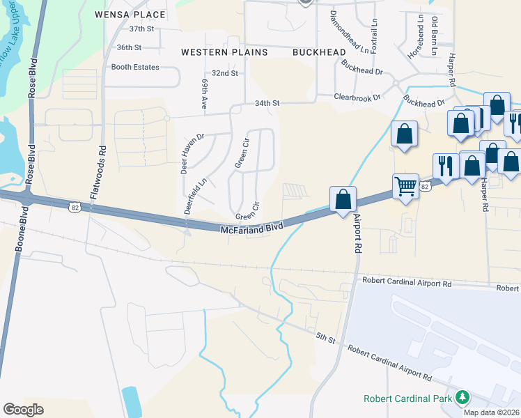 map of restaurants, bars, coffee shops, grocery stores, and more near 6800 McFarland Boulevard in Northport