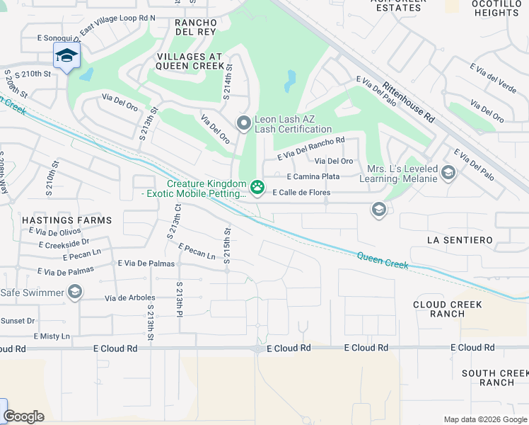 map of restaurants, bars, coffee shops, grocery stores, and more near 21728 East Cherrywood Drive in Queen Creek