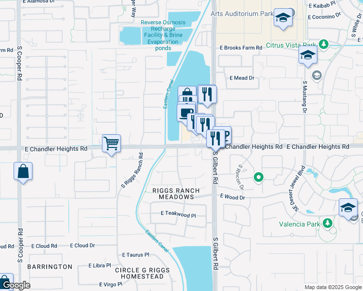 map of restaurants, bars, coffee shops, grocery stores, and more near E Chandler Heights Rd & McQueen Rd in Chandler