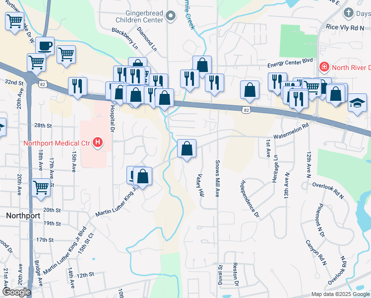 map of restaurants, bars, coffee shops, grocery stores, and more near 482 Martin Luther King Junior Boulevard in Northport