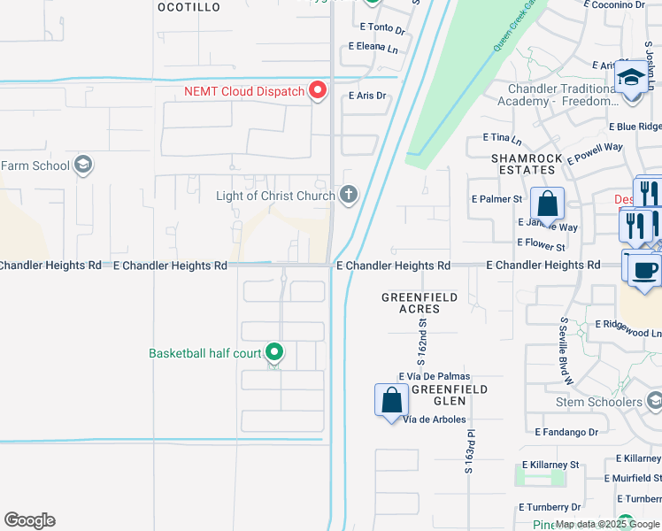 map of restaurants, bars, coffee shops, grocery stores, and more near 23602 Roosevelt Wcd Csr in Gilbert