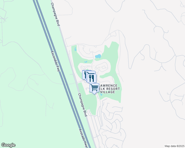 map of restaurants, bars, coffee shops, grocery stores, and more near 8860 Lawrence Welk Drive in Escondido