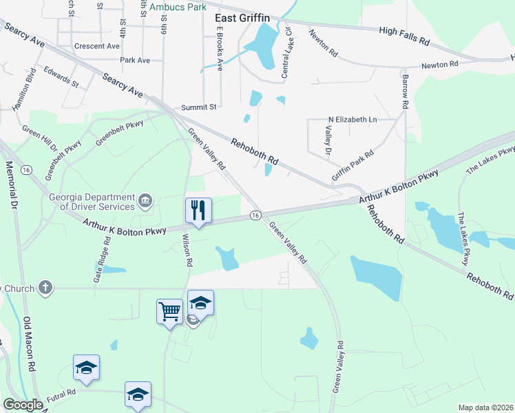 map of restaurants, bars, coffee shops, grocery stores, and more near in Spalding County